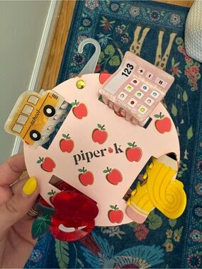 Piper Pink School-Themed Hair Clip Set with Yellow Bus & Pencil